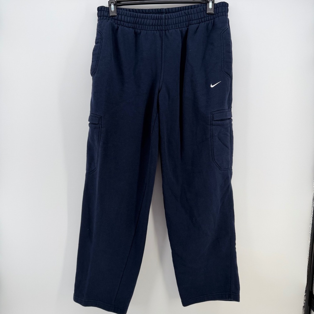 Vintage‎ Y2K Nike Athletic Dept Wide Leg Cargo Sweatpants Navy Mens L EUC